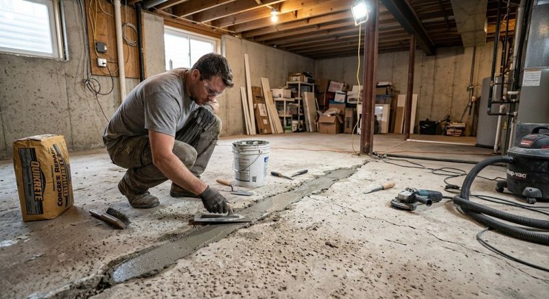 Cracked Basement Floor Repair in Medina County, OH